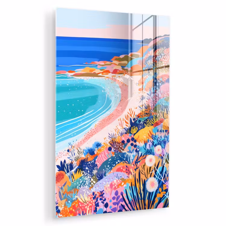 Glas schilderij - Bloemenweide - Zee - Zomers — 1