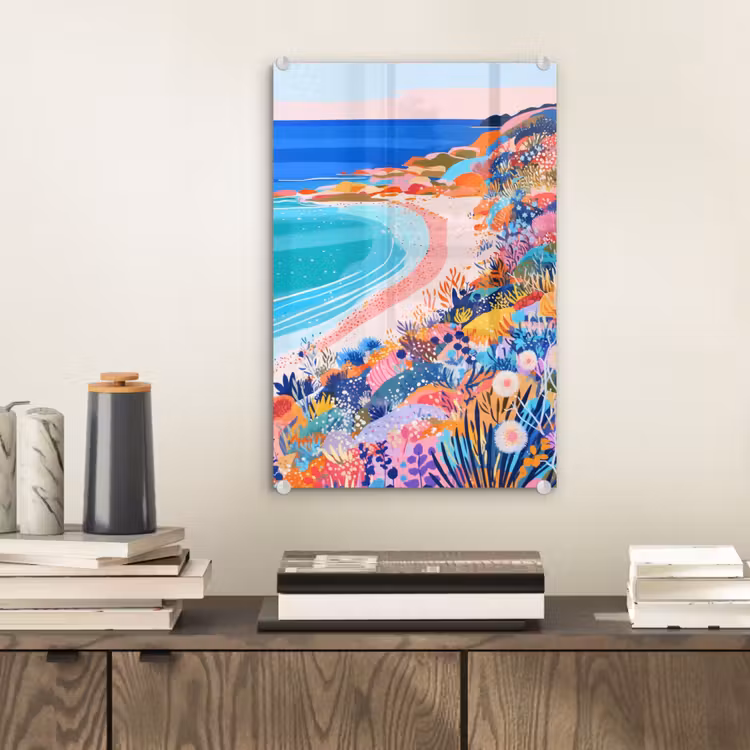 Glas schilderij - Bloemenweide - Zee - Zomers — 2
