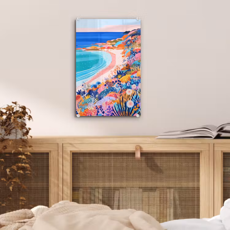 Glas schilderij - Bloemenweide - Zee - Zomers — 5