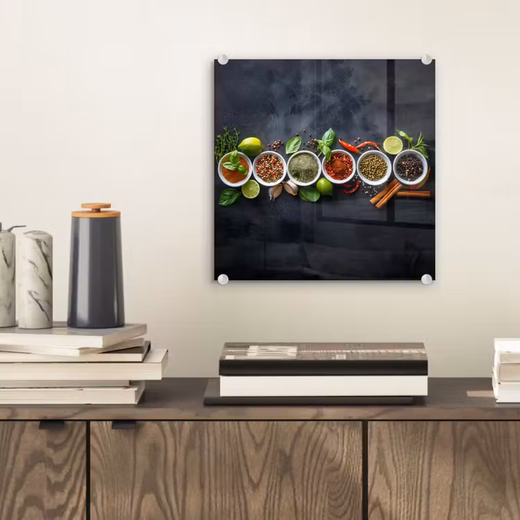 Glas schilderij - Kruiden - Specerijen - Betonlook - Stilleven — 2