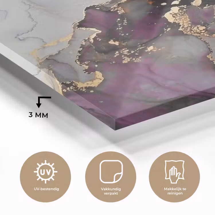 Glas schilderij - Marmer - Abstract - Goud - Paars — 2