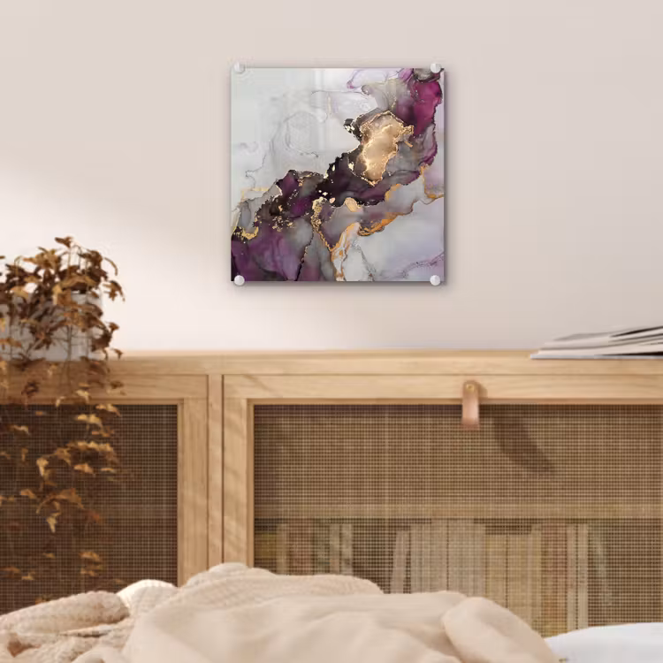 Glas schilderij - Marmer - Abstract - Goud - Paars — 4