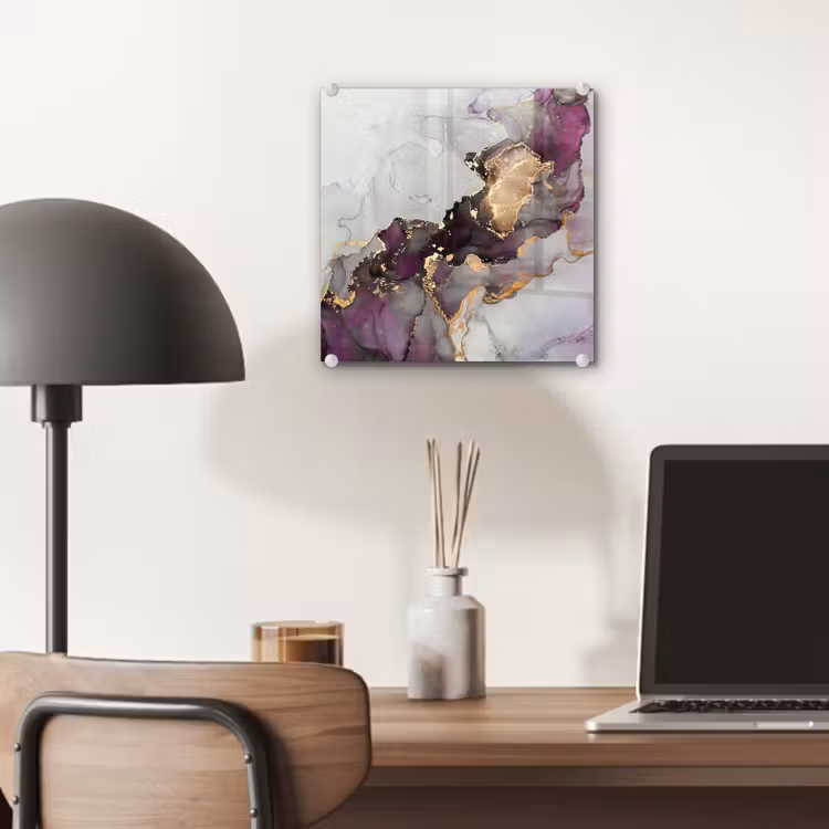 Glas schilderij - Marmer - Abstract - Goud - Paars — 6