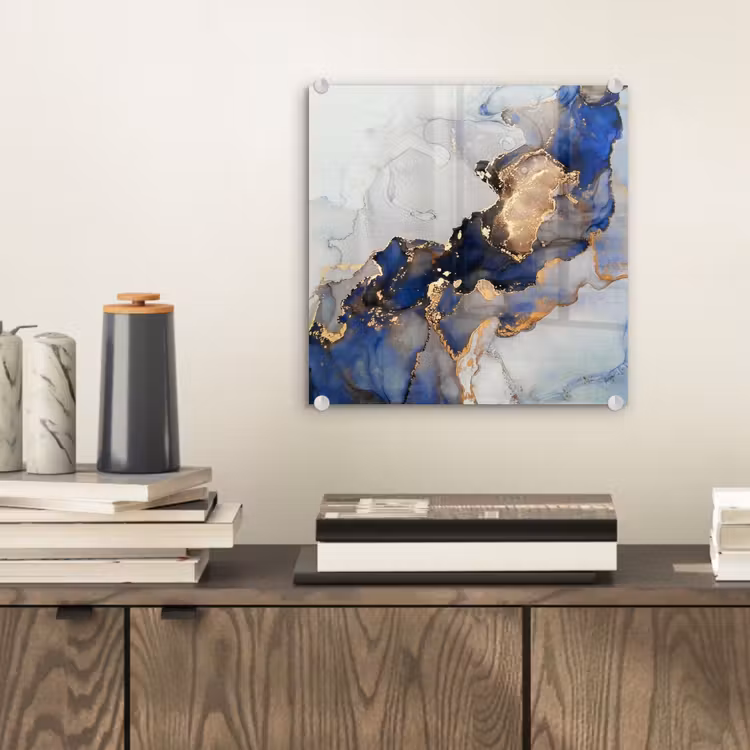 Glas schilderij - Marmer - Blauw - Goud — 1