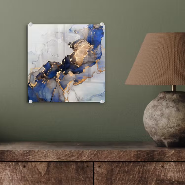 Glas schilderij - Marmer - Blauw - Goud — 3