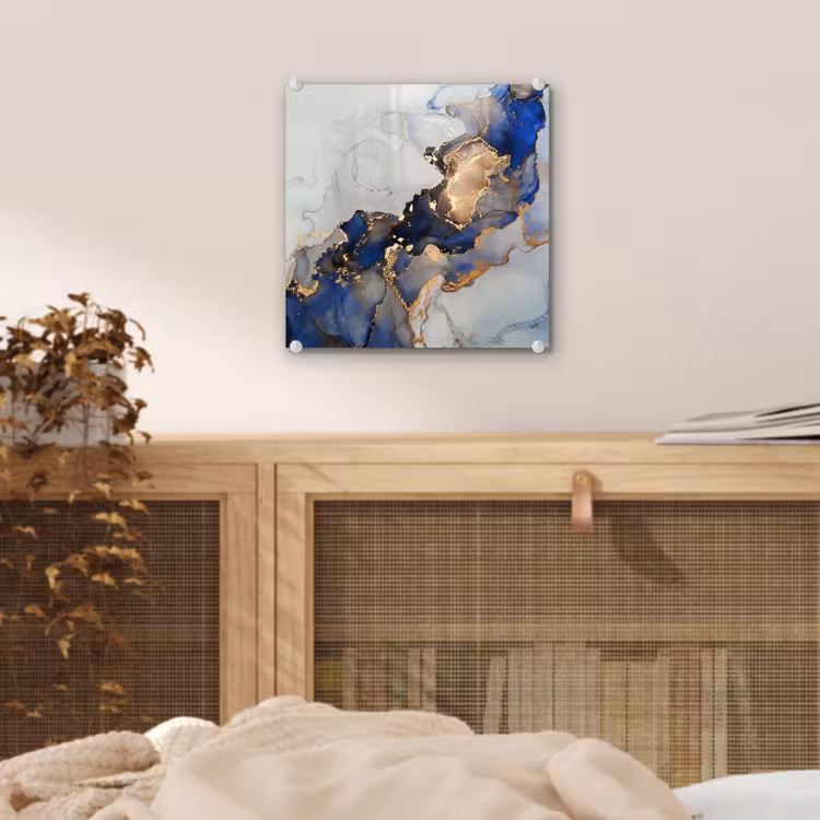 Glas schilderij - Marmer - Blauw - Goud — 4