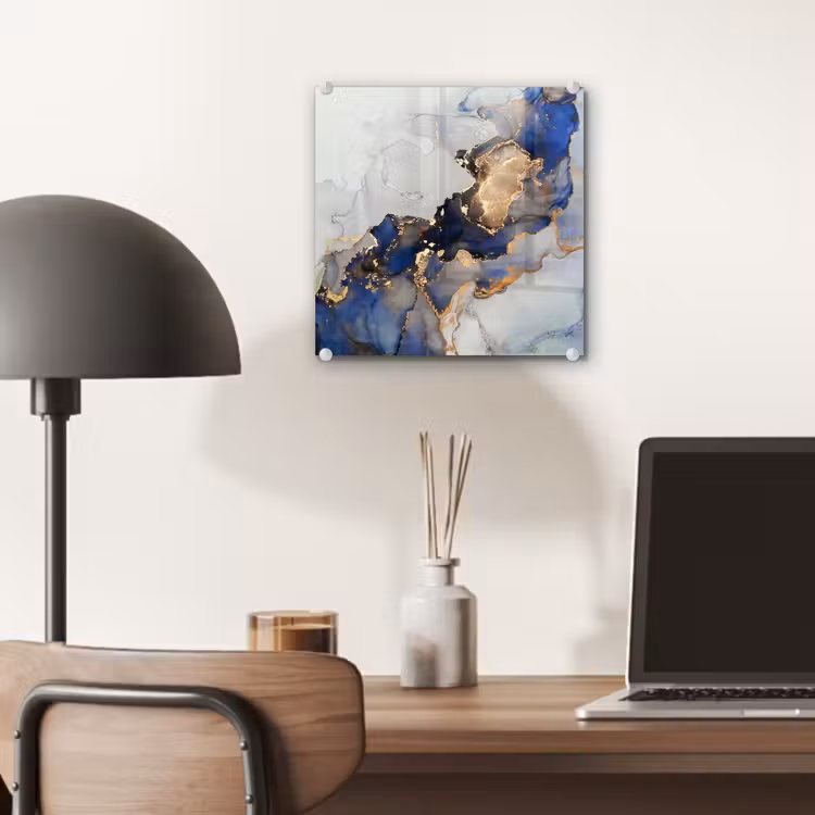 Glas schilderij - Marmer - Blauw - Goud — 6