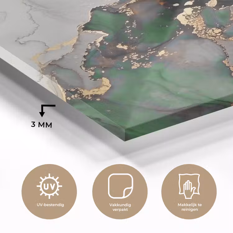 Glas schilderij - Marmer - Goud - Groen - Luxe — 2