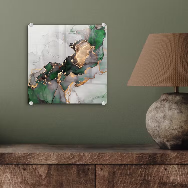 Glas schilderij - Marmer - Goud - Groen - Luxe — 3