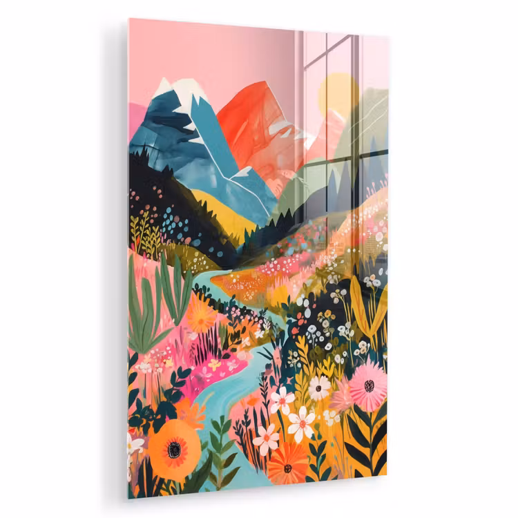 Glas schilderij - Rivier - Diepte - Bloemen — 1