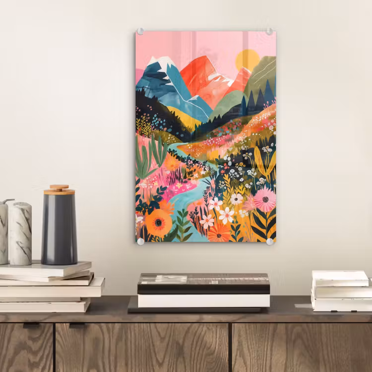 Glas schilderij - Rivier - Diepte - Bloemen — 2