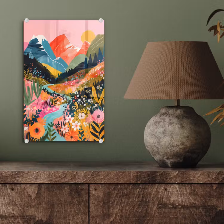 Glas schilderij - Rivier - Diepte - Bloemen — 4