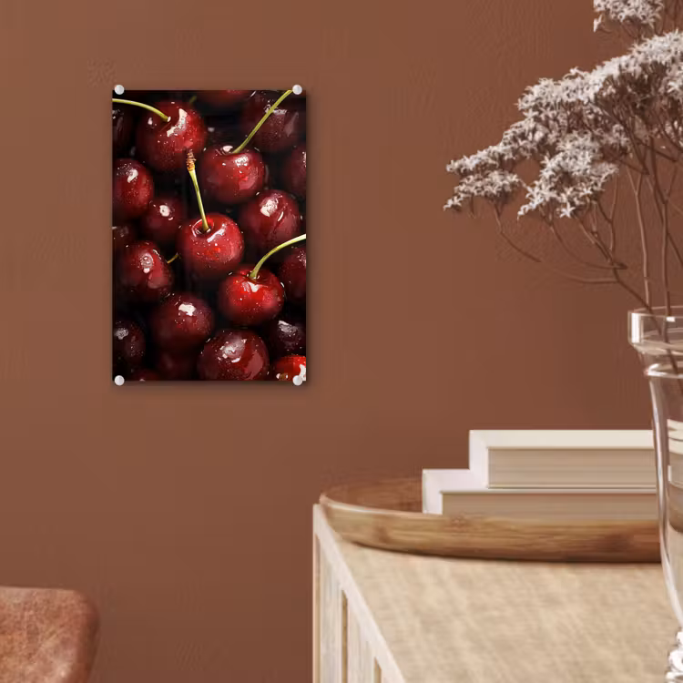 Glas schilderij - Rood - Fruit - Kersen — 6