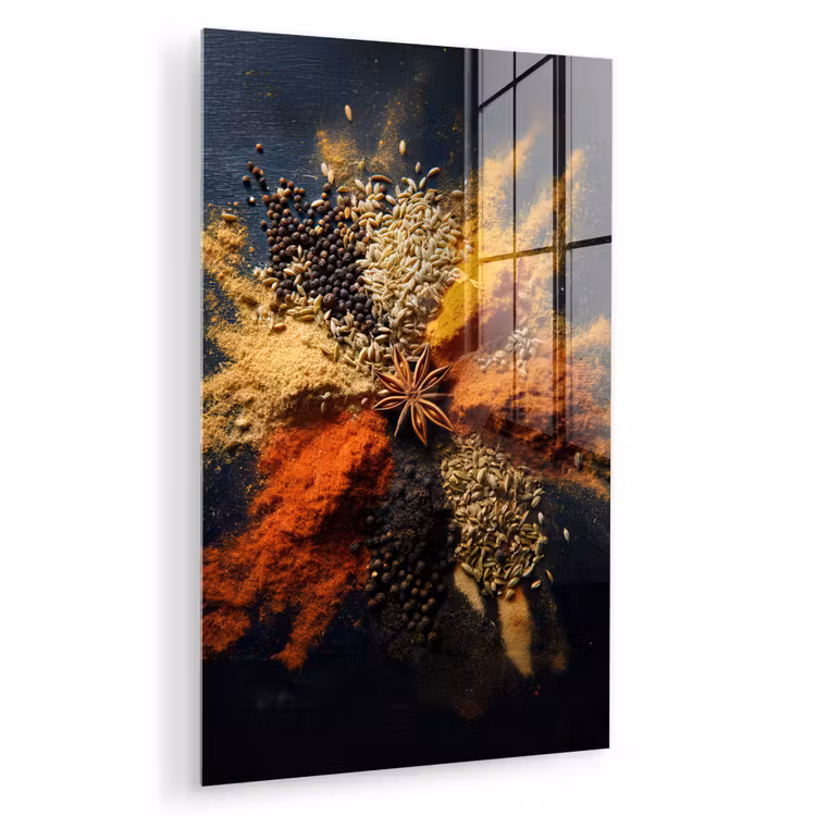 Glas schilderij - Specerijen - Explosie - Oranje — 1