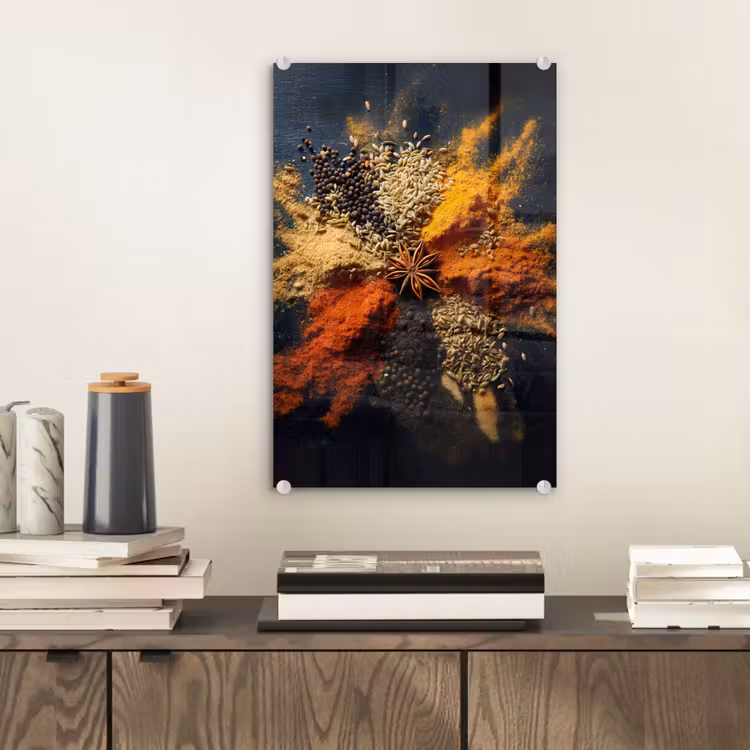 Glas schilderij - Specerijen - Explosie - Oranje — 2