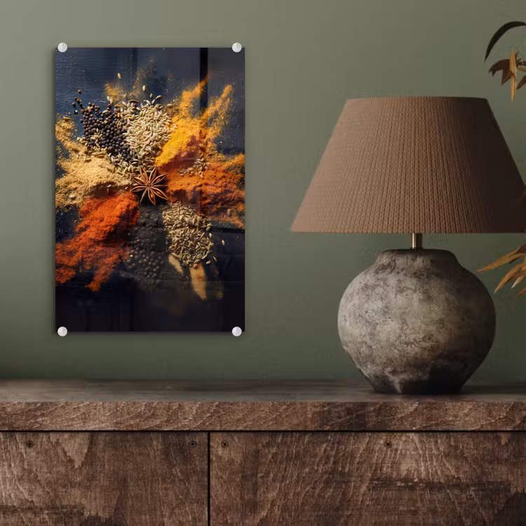 Glas schilderij - Specerijen - Explosie - Oranje — 4