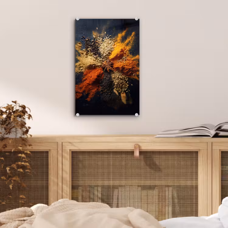 Glas schilderij - Specerijen - Explosie - Oranje — 5