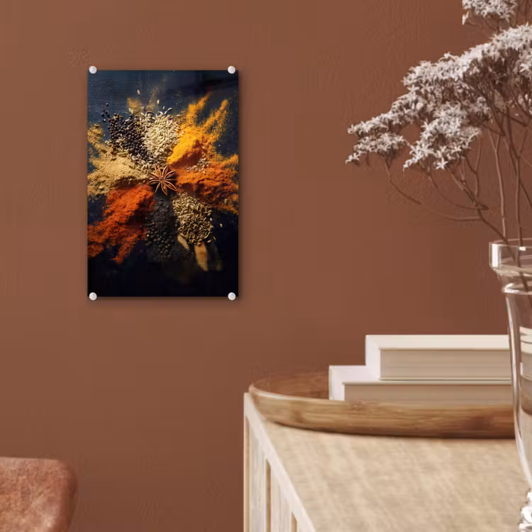 Glas schilderij - Specerijen - Explosie - Oranje — 6