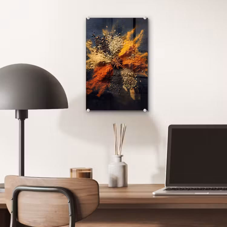 Glas schilderij - Specerijen - Explosie - Oranje — 7