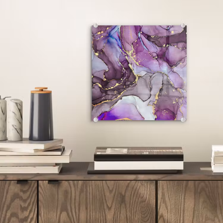 Glas schilderij - Marmer - Roze - Paars - Gold — 1