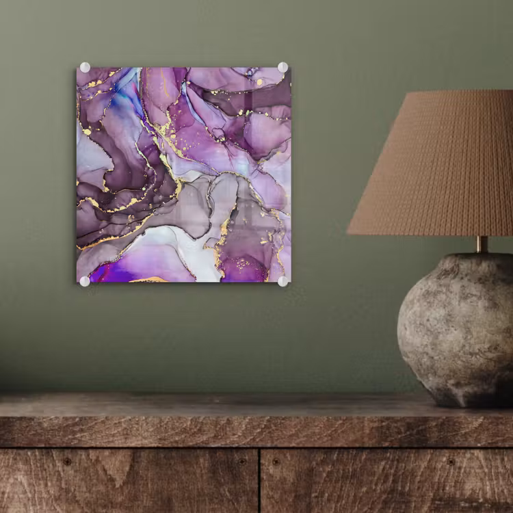 Glas schilderij - Marmer - Roze - Paars - Gold — 3