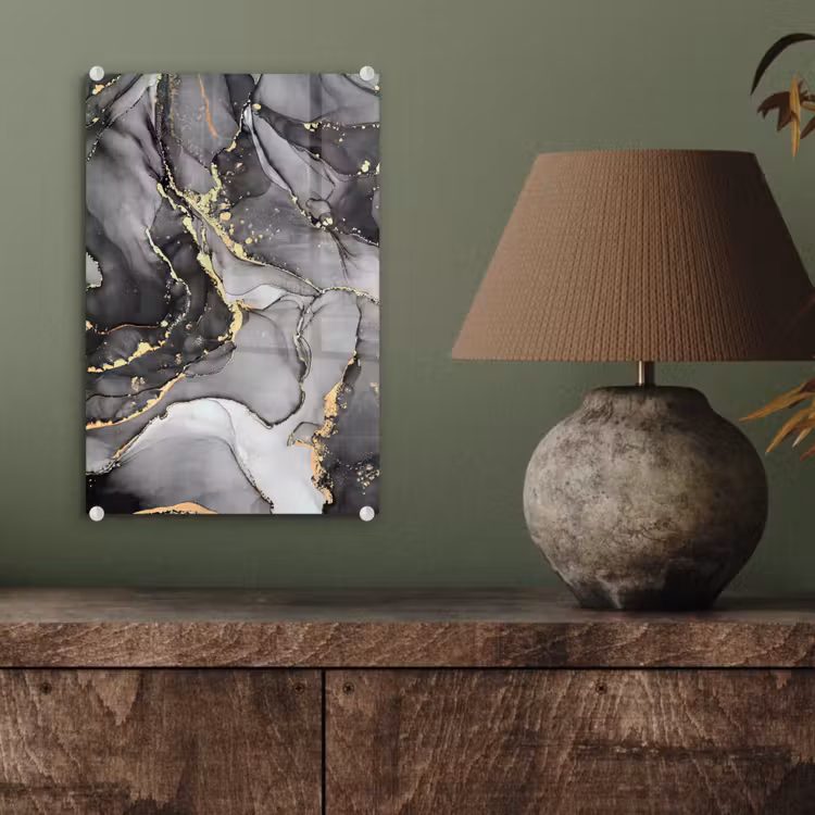 Glas schilderij - Marmer - Zwart - Goud - Grijs — 3