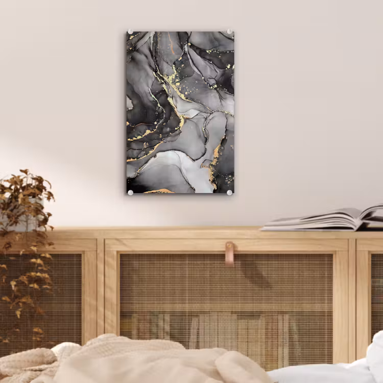 Glas schilderij - Marmer - Zwart - Goud - Grijs — 4