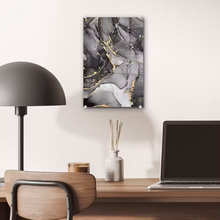 Glas schilderij - Marmer - Zwart - Goud - Grijs — 6