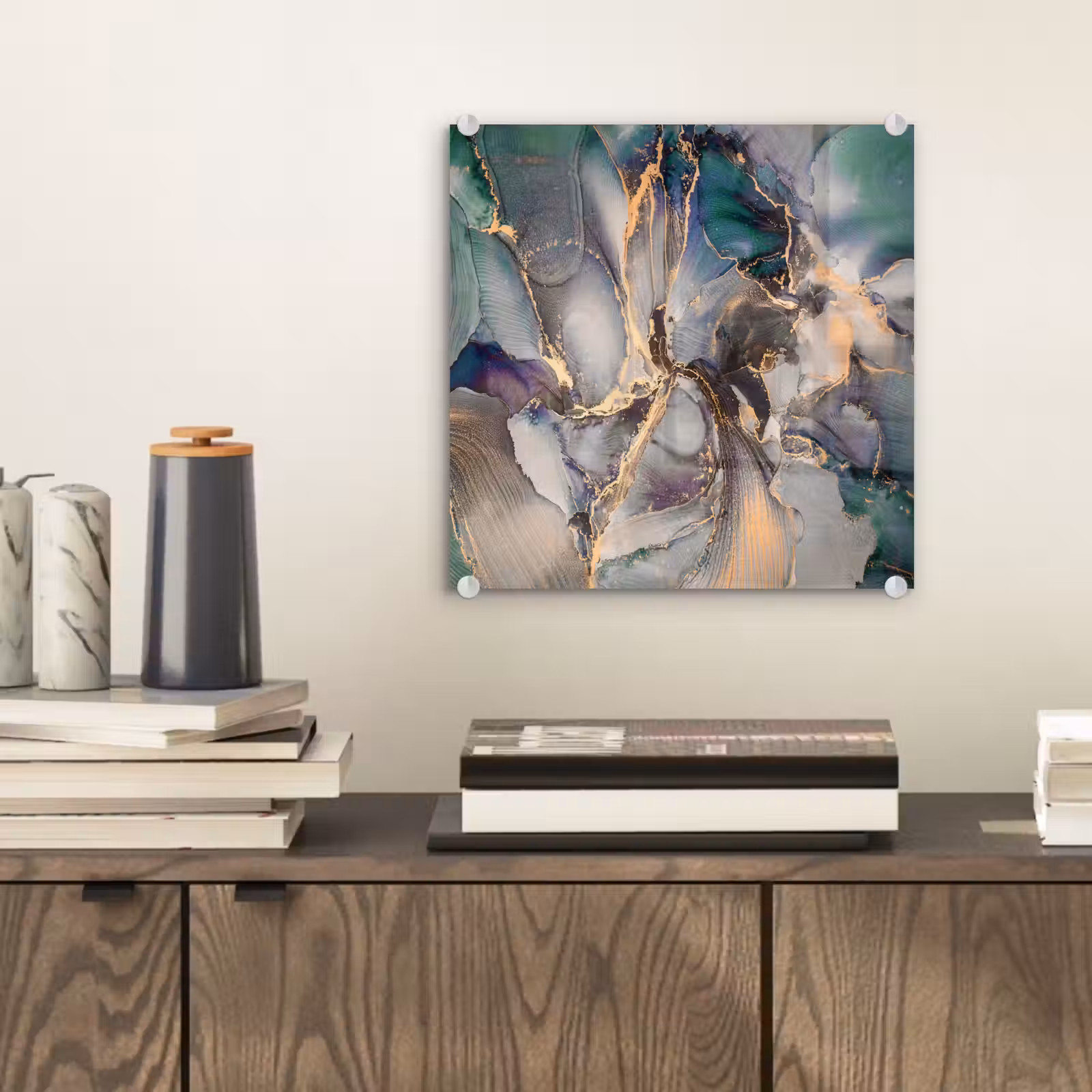 Glas schilderij - Goud - Blauw - Marmer — 1