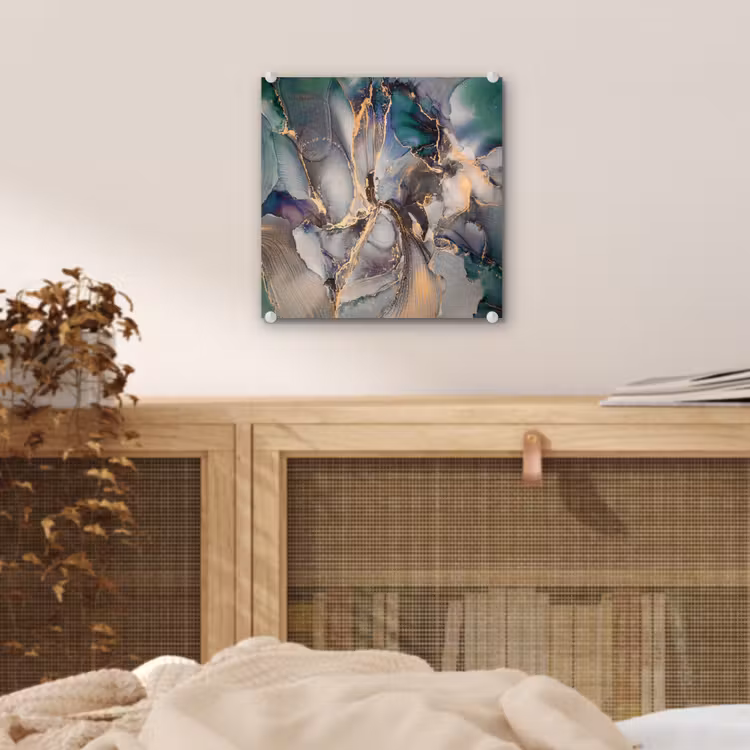 Glas schilderij - Goud - Blauw - Marmer — 4