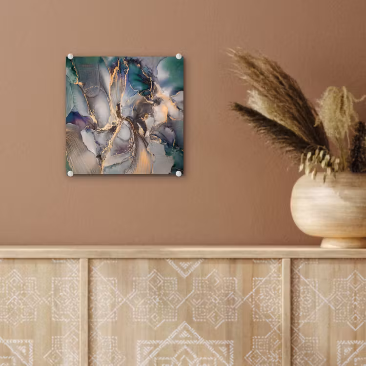 Glas schilderij - Goud - Blauw - Marmer — 5