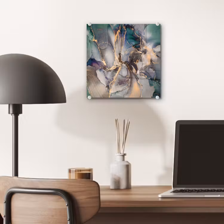 Glas schilderij - Goud - Blauw - Marmer — 6