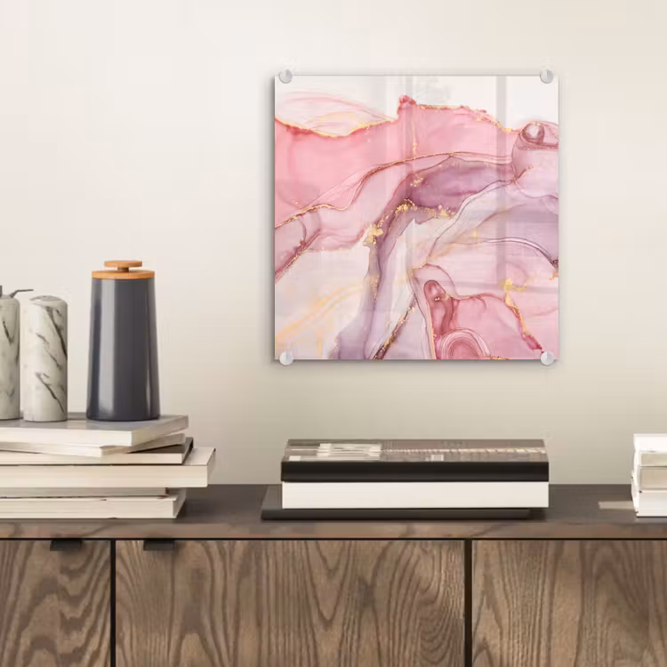 Glas schilderij - Goud - Marmer - Roze — 1