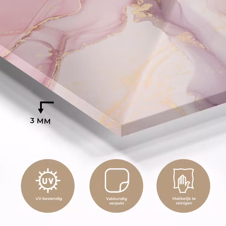 Glas schilderij - Goud - Marmer - Roze — 2