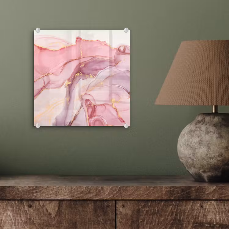 Glas schilderij - Goud - Marmer - Roze — 3