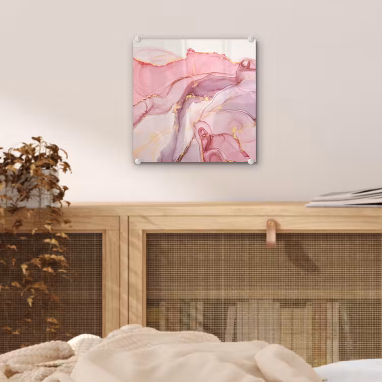 Glas schilderij - Goud - Marmer - Roze — 4