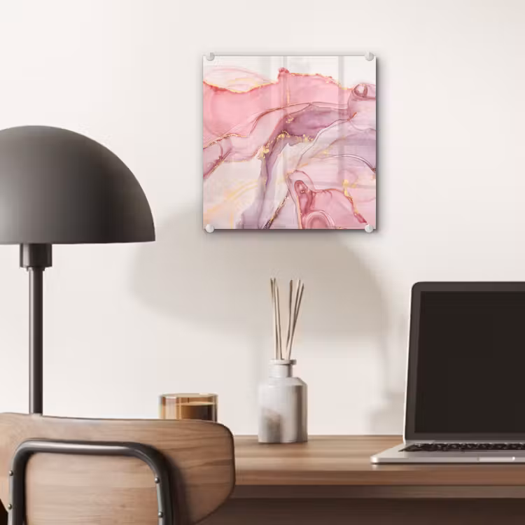 Glas schilderij - Goud - Marmer - Roze — 6