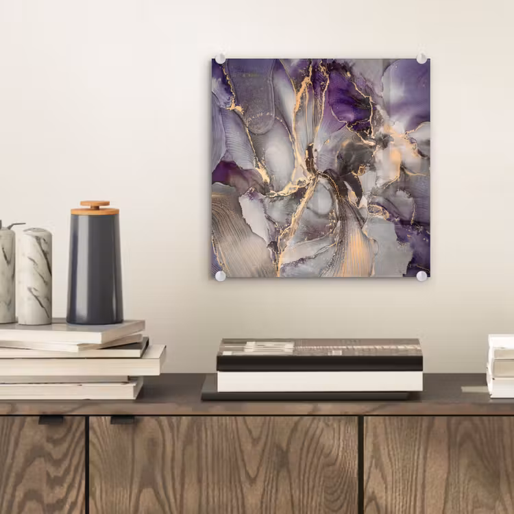 Glas schilderij - Goud - Paars - Marmer — 1