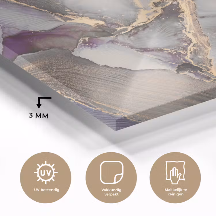 Glas schilderij - Goud - Paars - Marmer — 2