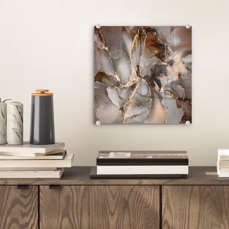 Glas schilderij - Grijs - Goud - Marmer - Marmerlook — 1