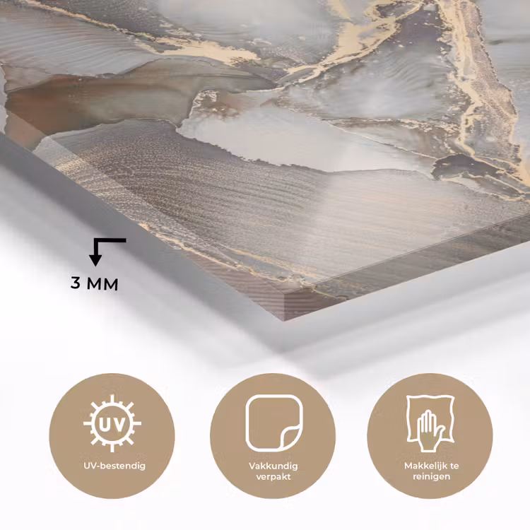Glas schilderij - Grijs - Goud - Marmer - Marmerlook — 2