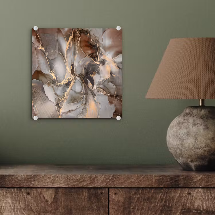 Glas schilderij - Grijs - Goud - Marmer - Marmerlook — 3