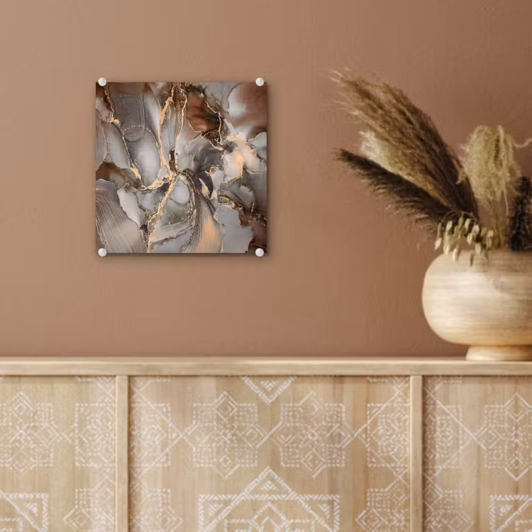 Glas schilderij - Grijs - Goud - Marmer - Marmerlook — 5