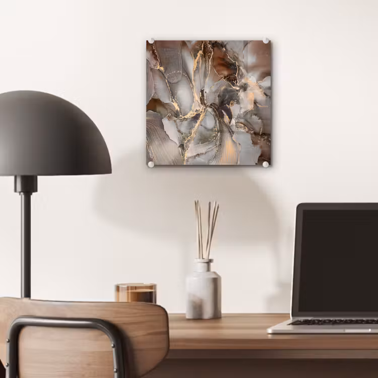 Glas schilderij - Grijs - Goud - Marmer - Marmerlook — 6