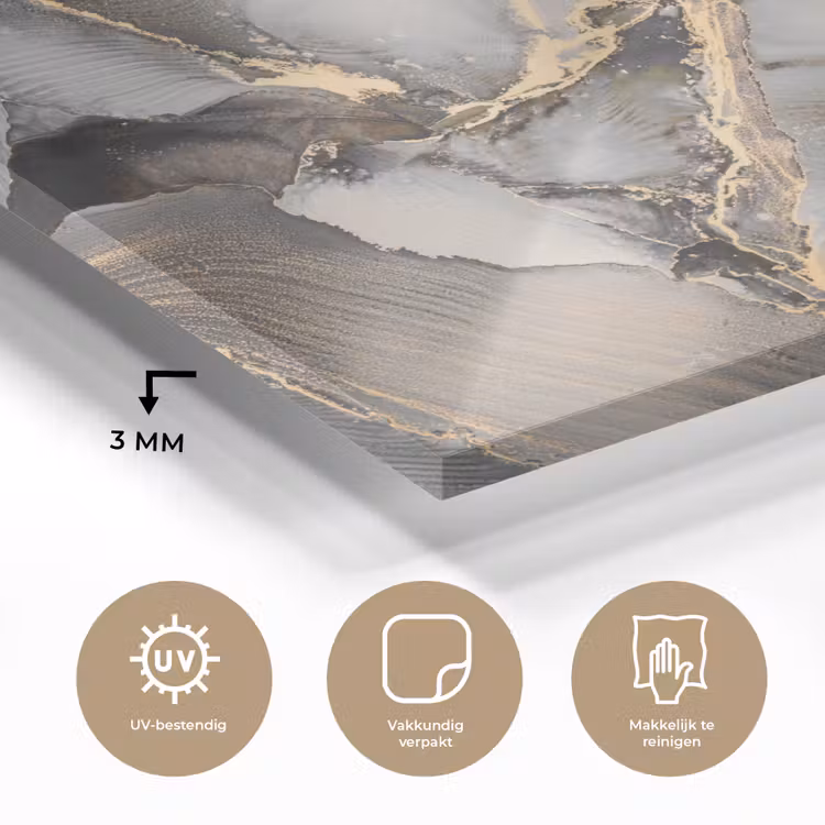 Glas schilderij - Grijs - Luxe - Goud - Marmer — 2