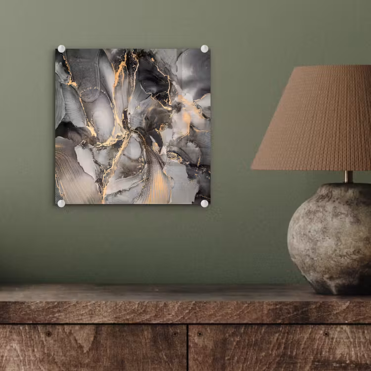 Glas schilderij - Grijs - Luxe - Goud - Marmer — 3