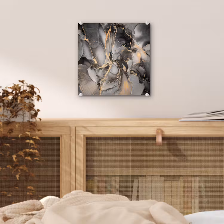 Glas schilderij - Grijs - Luxe - Goud - Marmer — 4
