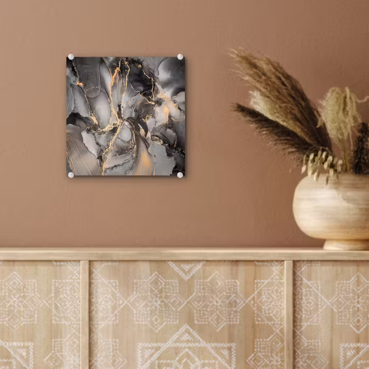 Glas schilderij - Grijs - Luxe - Goud - Marmer — 5