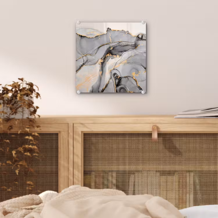 Glas schilderij - Marmer - Goud - Grijs — 4
