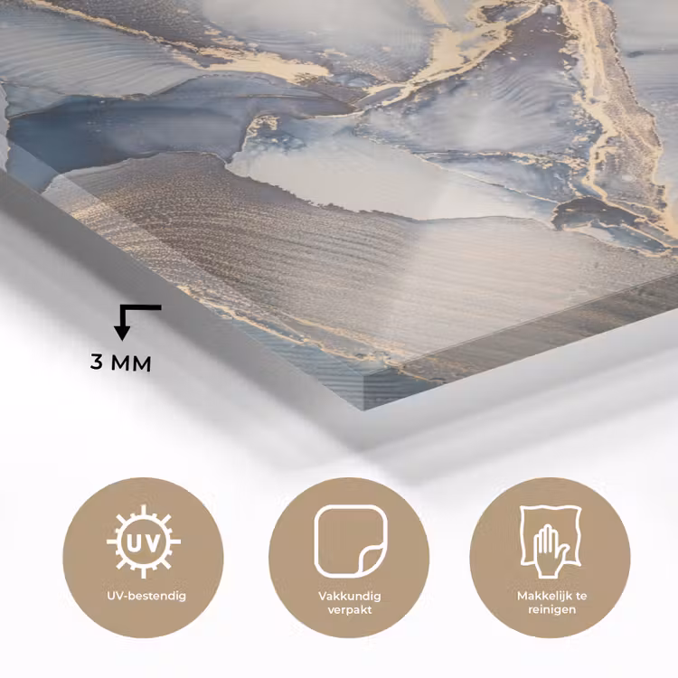 Glas schilderij - Marmer - Grijs - Blauw - Luxe - Goud — 2